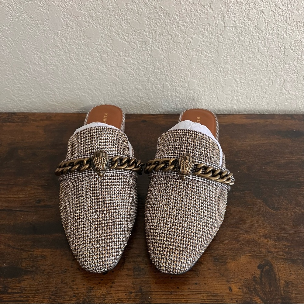 KURT GEIGER LONDON Chelsea Mules Crystal Eagle-eyed Embellished & Chain Link - Picture 2 of 6